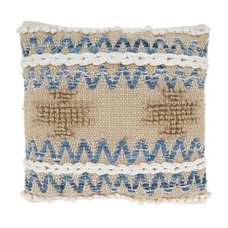 SARO Saro 1747.N18SD 18 in. Multi Texture Chindi Square Throw Pillow with Down Filling; Natural 1747.N18SD